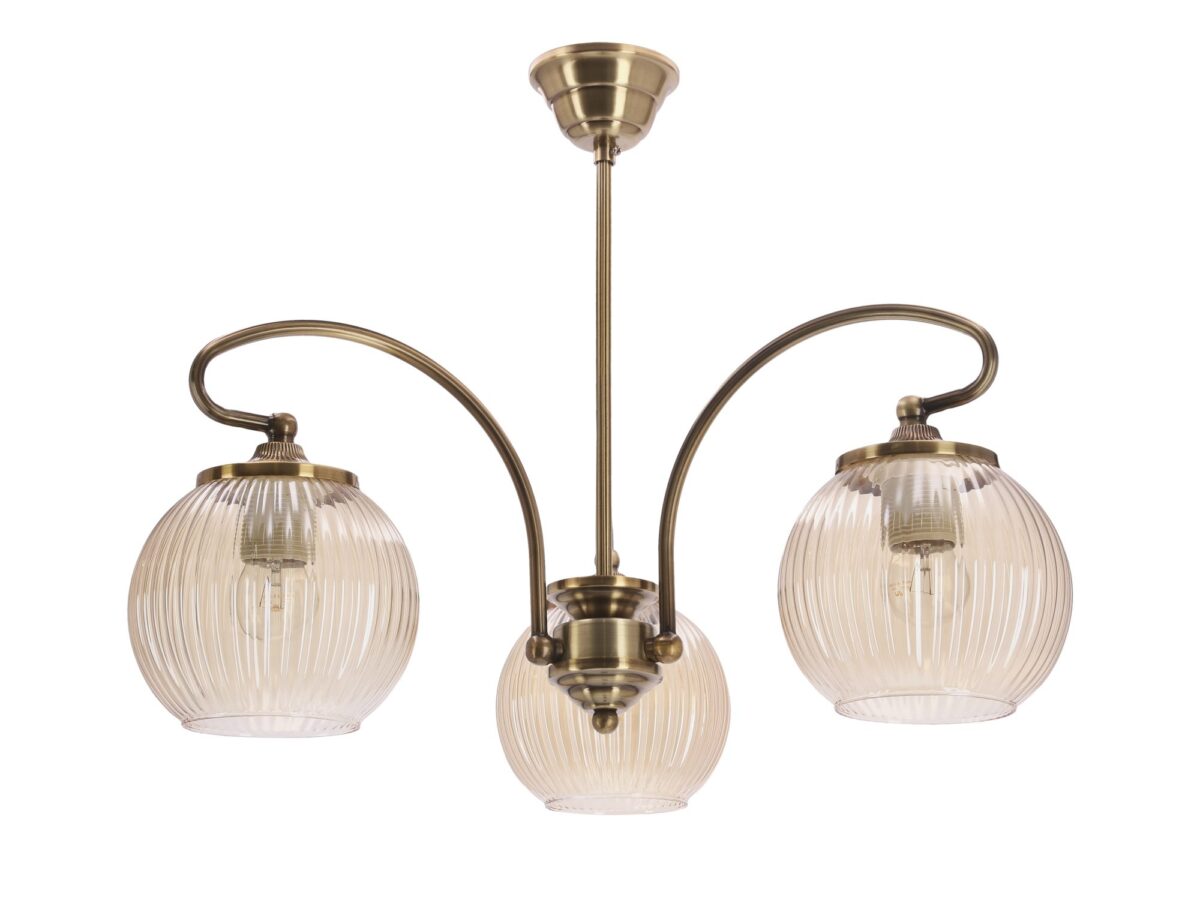 Lampa wisząca Isavia 3 szklane klosze stare złoto 54 cm