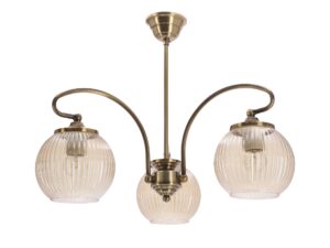 Miniaturka 3 - Lampa wisząca Isavia trzy bursztynowe klosze stare złoto na białym tle