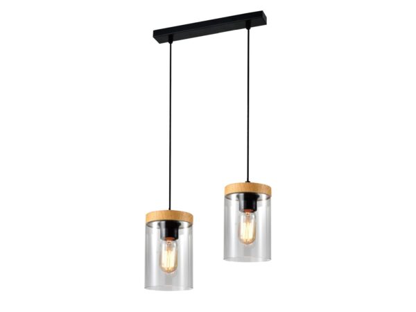 Lampa wisząca Isilona z dwoma przydymionymi szklanymi kloszami na czarnych przewodach