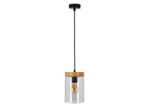 Miniaturka 2 - Lampa wisząca Isilona z czarnym przewodem drewnianą obręczą i przydymionym szkłem