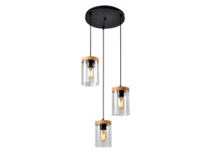 Miniaturka 3 - Lampa wisząca Isilona trzy szklane klosze i czarna okrągła podsufitka
