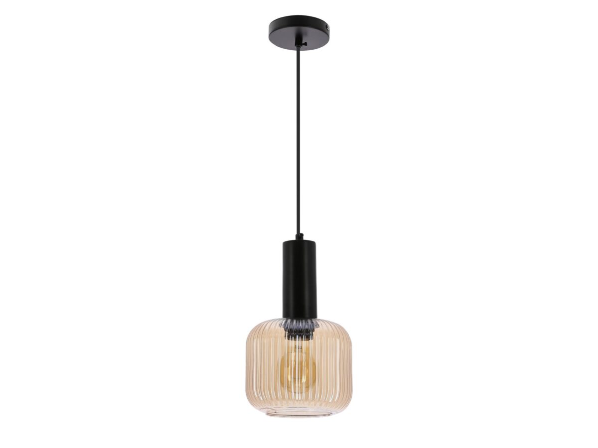 Lampa wisząca Isirela czarna z bursztynowym kloszem