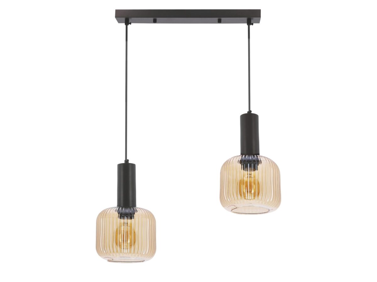 Lampa wisząca Isirela czarna 2 bursztynowe klosze E27 50 cm
