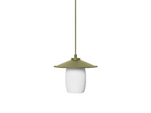 Miniaturka 2 - Lampa wisząca JINGU A oliwkowa z matowym ryflowanym kloszem na białym tle