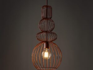 Miniaturka 3 - Lampa wisząca Kago ceglasty z zapaloną żarówką wewnątrz ażurowego klosza