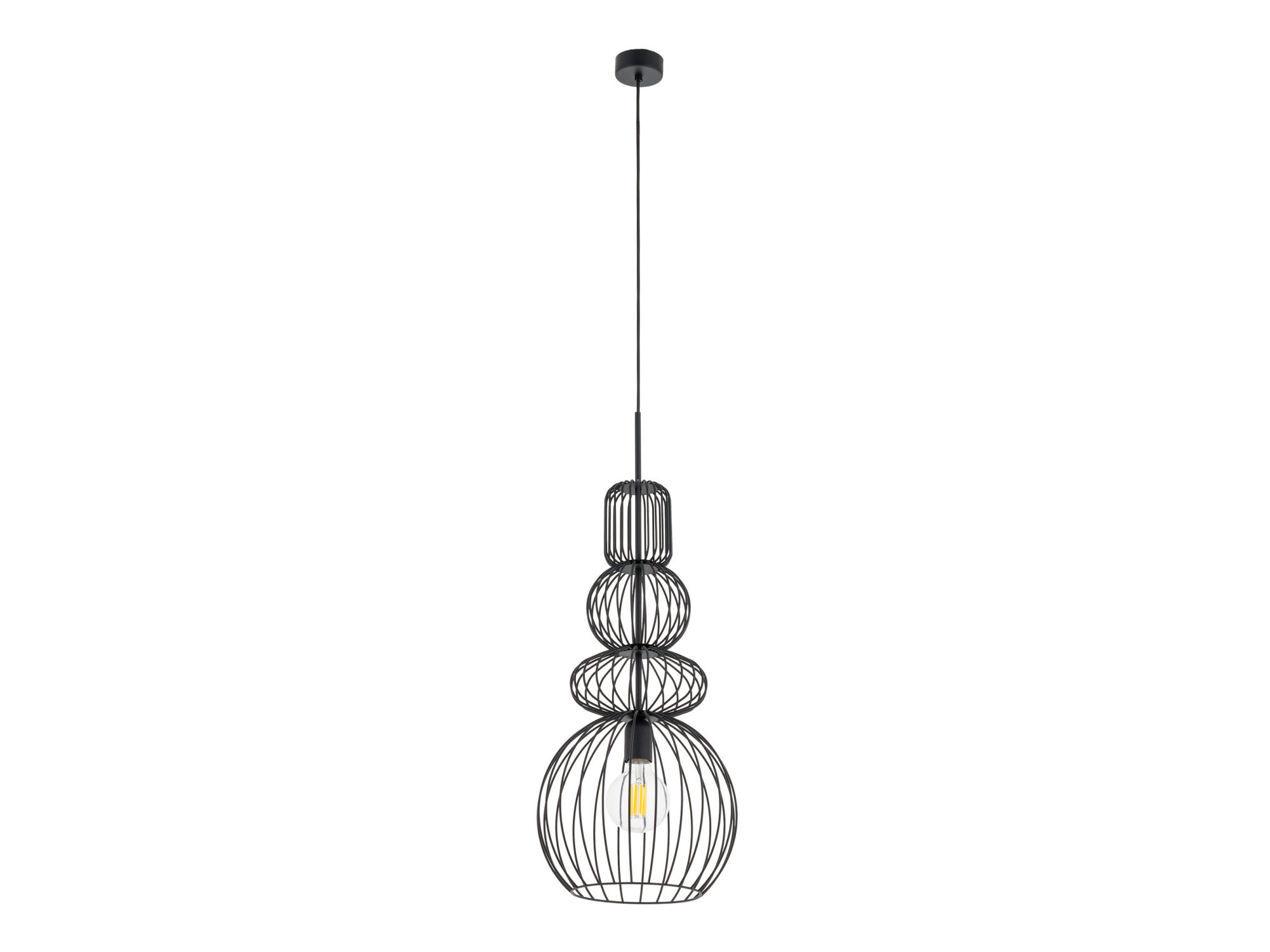 Czarna lampa wisząca Kago z metalową ażurową osłoną, widok produktu