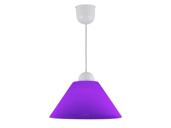 Lampa wisząca Kalatano fioletowa z kloszem z tworzywa i białym przewodem