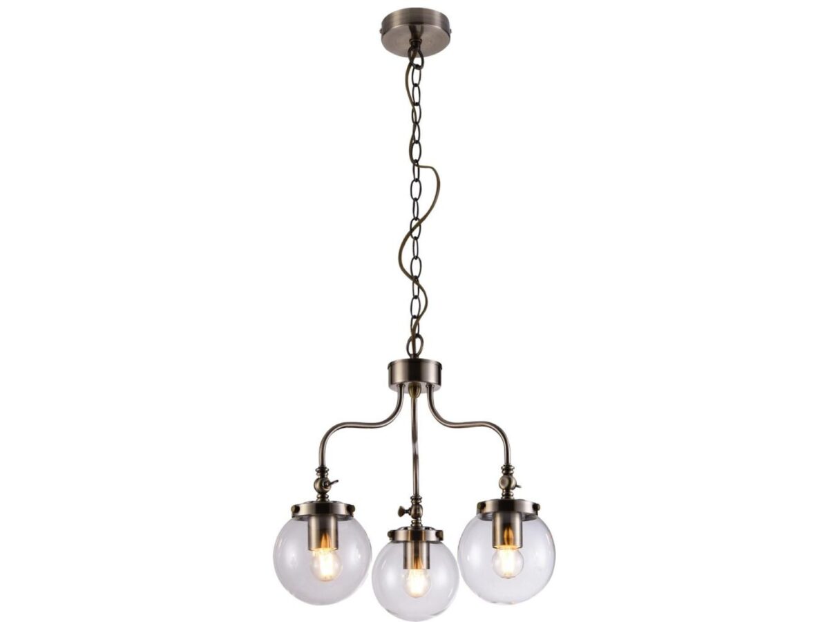 Lampa wisząca z 3 szklanymi kulami Kalaveta 45 cm patyna