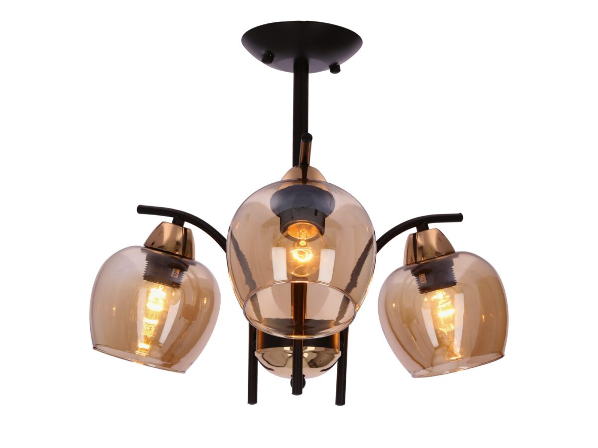 Lampa wisząca Kalimina 3-punktowa z bursztynowymi kloszami