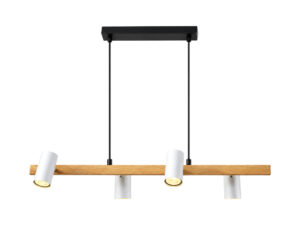 Miniaturka 2 - Lampa wisząca Kalita z drewnianą belką i czterema białymi reflektorami