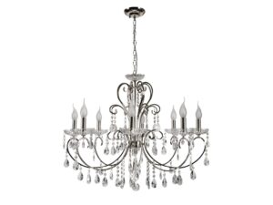 Miniaturka 5 - Lampa wisząca Kalomona, chromowany stelaż z kryształowymi dekoracjami na białym tle