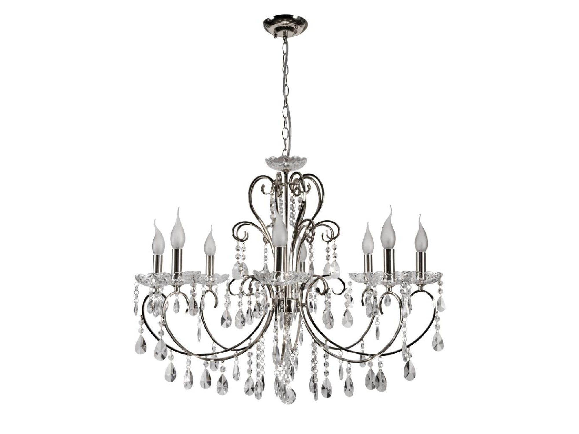 Lampa wisząca Kalomona chrom, osiem ramion i ozdobne szkło
