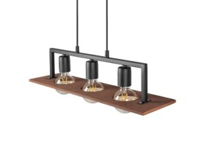 Miniaturka 3 - Lampa Kalorano trzy punkty E27, inny widok czarnej ramy i drewnianej listwy