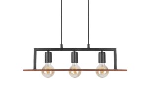 Miniaturka 5 - Lampa wisząca Kalorano trzy punkty E27, czarny metal i drewniana listwa na białym tle