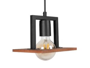 Miniaturka 3 - Lampa Kalorano pojedyncza, zbliżenie czarnej metalowej ramy i drewna