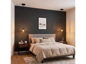 Miniaturka 1 - Pojedyncza lampa Kalorano E27 zawieszona przy łóżku w sypialni