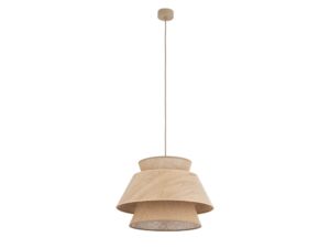 Miniaturka 2 - Lampa wisząca Kalum Drewno 38 cm z lnianym kloszem i dekorem drewna na białym tle