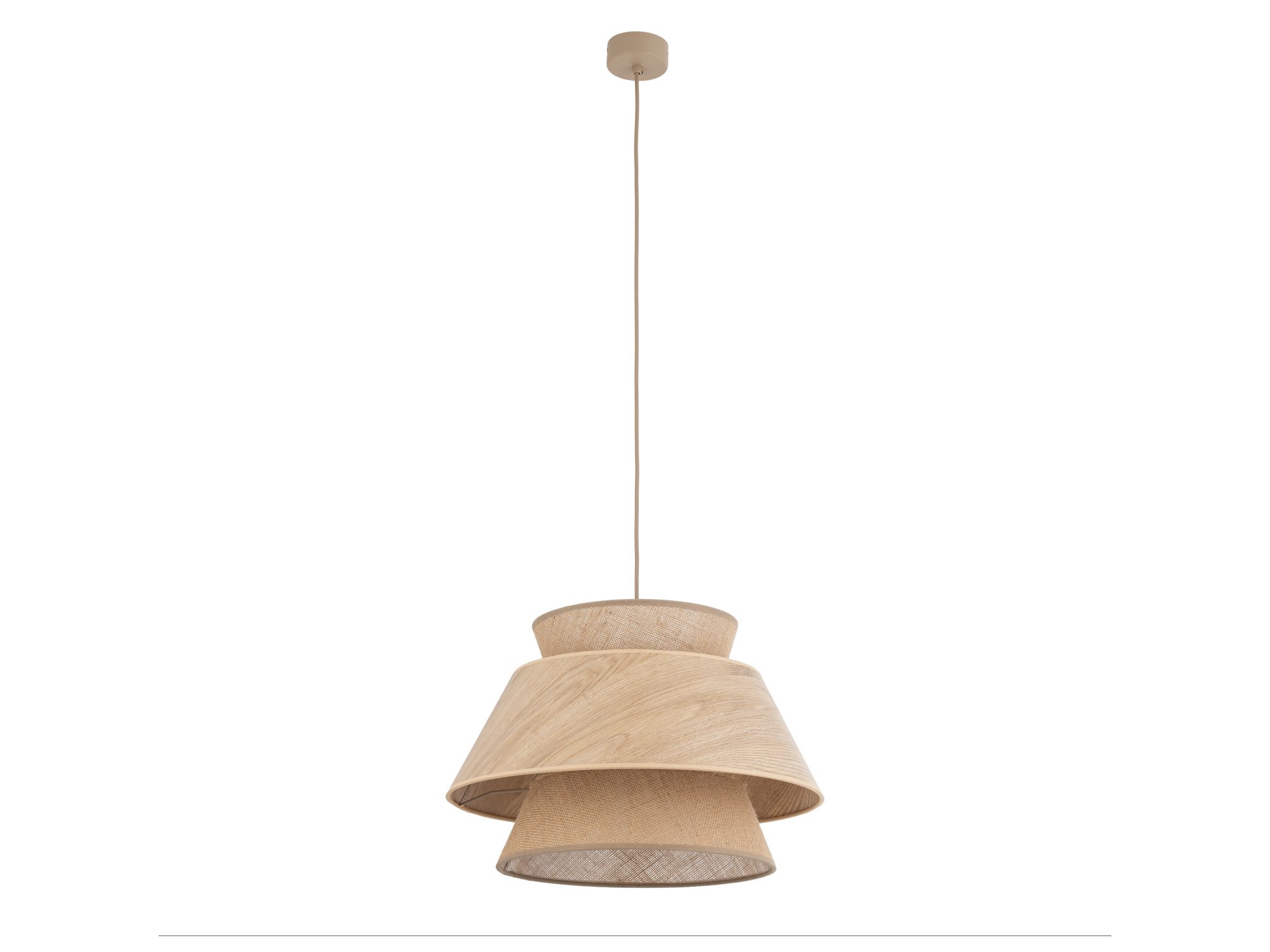 Lampa wisząca Kalum Drewno 38 cm, jasny abażur z fornirowym detalem