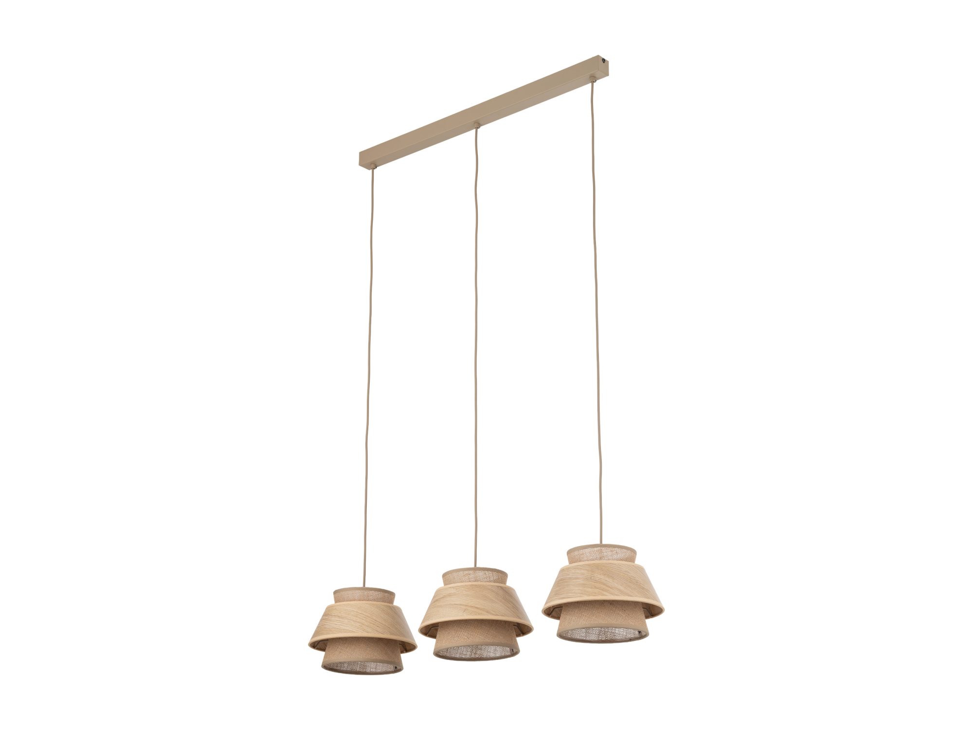 Lampa wisząca Kalum z ciemniejszym detalem abażurów na białym tle