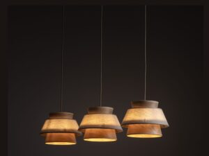 Miniaturka 2 - Lampa wisząca Kalum z lnianymi abażurami w drugim ujęciu