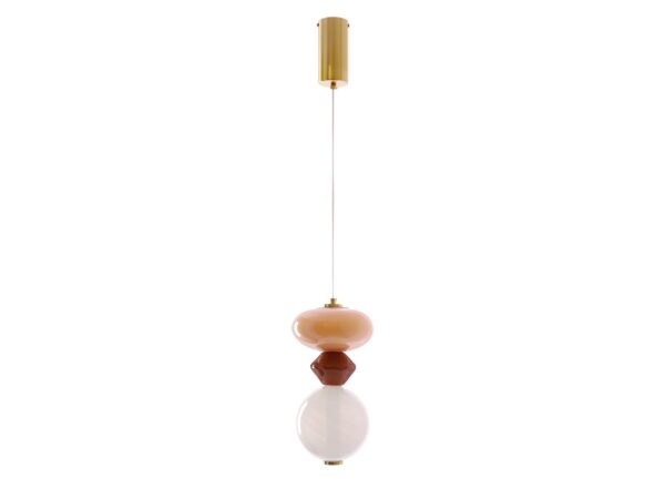 Lampa wisząca Kamesina 10 W mosiądz brąz z białą szklaną kulą