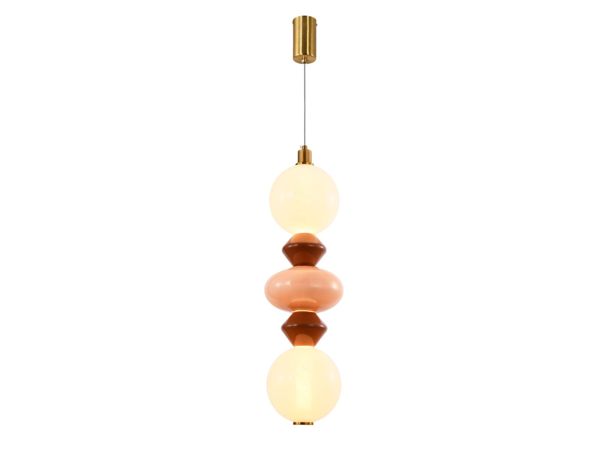 Lampa wisząca Kamesina LED 15 W z białymi kloszami i brązowo-mosiężnymi detalami