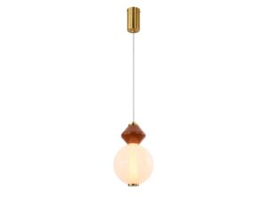 Miniaturka 4 - Lampa wisząca Kamesina 7 W z brązowym detalem i białą szklaną kulą