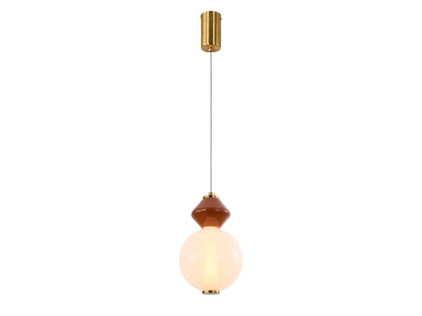 Lampa wisząca Kamesina 7 W z brązowym detalem i białą szklaną kulą
