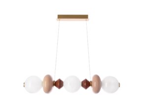 Miniaturka 4 - Lampa wisząca Kamesina z trzema białymi kulami i mosiężną rozetą na białym tle