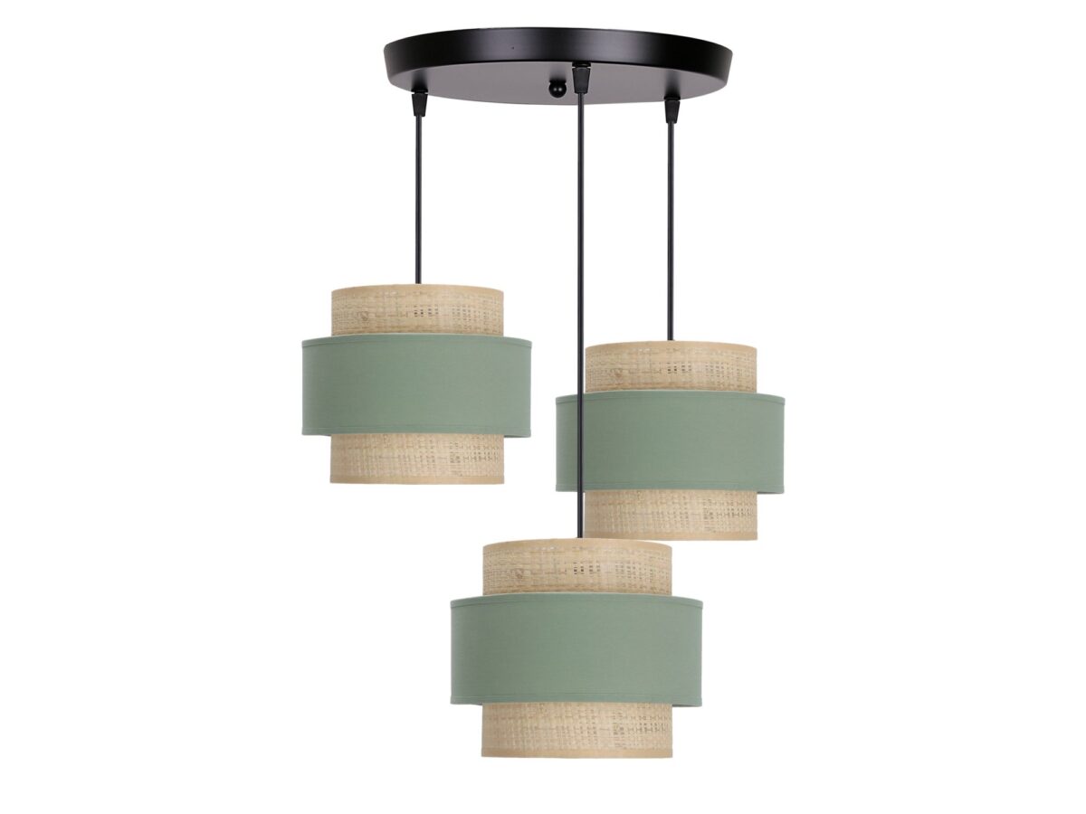 Lampa wisząca Kametia 3-punktowa miętowa z rattanem 45 cm