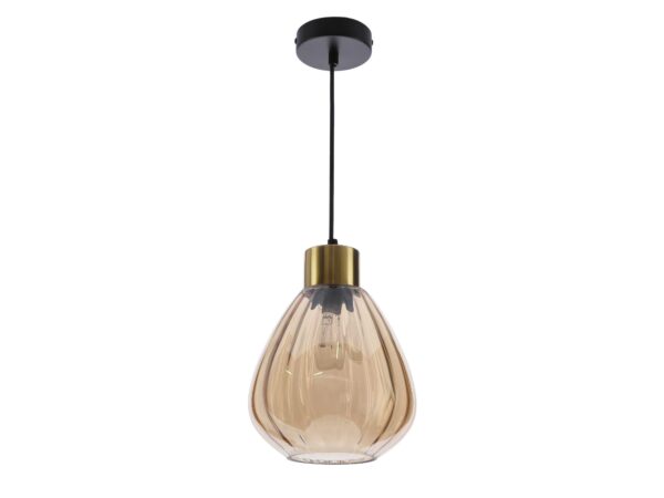 Lampa wisząca Kamidira z bursztynowym ryflowanym szklanym kloszem