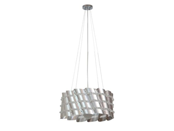 Lampa wisząca Kamisona ze srebrnym metalowym abażurem i ozdobnymi akrylowymi koralikami
