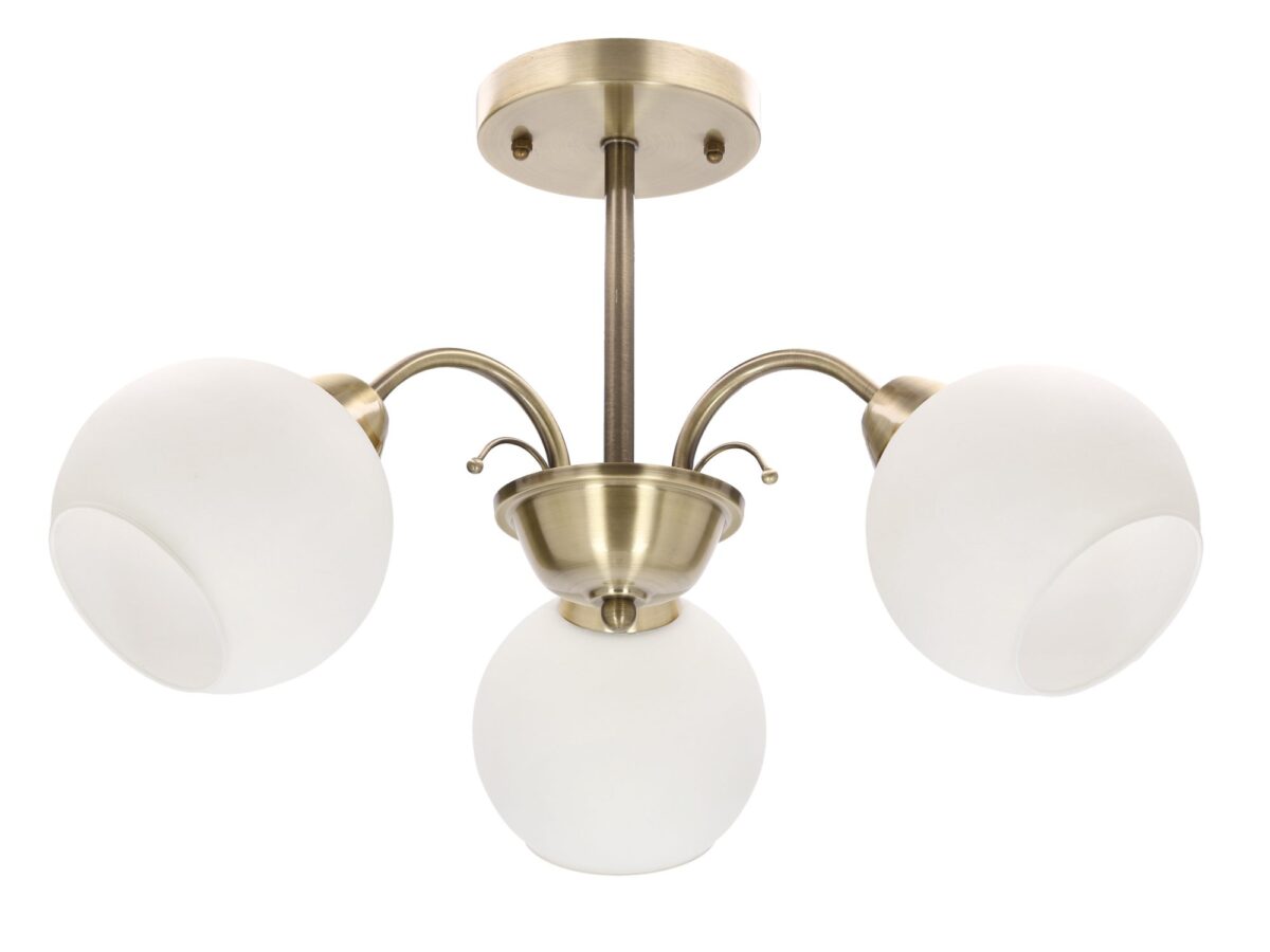 Lampa wisząca Kamivela 3-punktowa patyna z białymi kloszami
