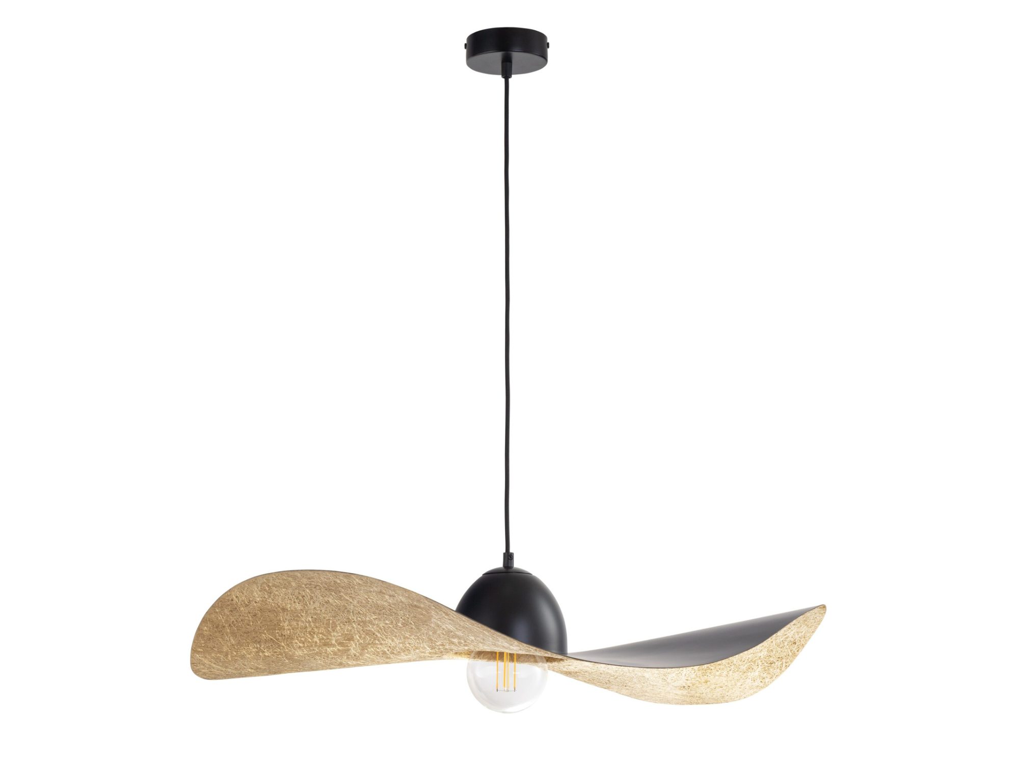 Lampa wisząca Kapello L czarno-złota, pełny widok falistego klosza.