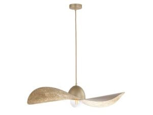 Miniaturka 10 - Złota lampa wisząca Kapello L z dużym falistym kloszem i złotą rozetą.