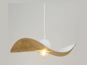 Miniaturka 9 - Lampa wisząca Kapello M z białą oprawą i złotym falistym kloszem