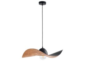 Miniaturka 3 - Lampa wisząca Kapello M czarno-miedziana z falistym kloszem na białym tle