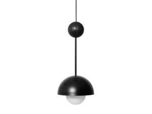 Miniaturka 1 - Czarna lampa wisząca KELLO A z półkulistym kloszem i kulą jesionową