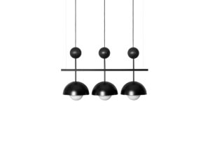 Miniaturka 1 - Czarna potrójna lampa wisząca KELLO B z trzema szklanymi kloszami na białym tle