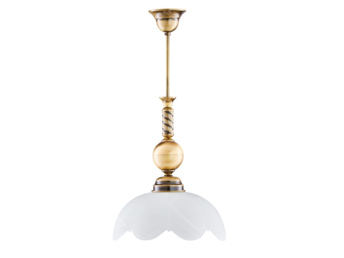 Lampa wisząca klasyczna ze szklanym kloszem – mosiądz patynowany