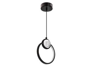 Miniaturka 4 - Czarna lampa wisząca Koradia z okrągłym pierścieniem i świecącym elementem.