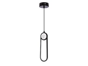 Miniaturka 3 - Czarna lampa wisząca LED Koradia z podłużną pętlą i okrągłym dyfuzorem
