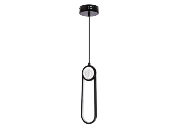 Czarna lampa wisząca LED Koradia z podłużną pętlą i okrągłym dyfuzorem