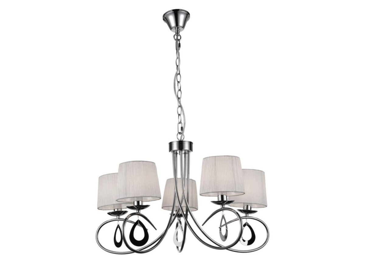 Lampa wisząca Koravo 5-punktowa chrom z białymi abażurami