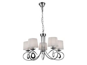 Miniaturka 3 - Lampa wisząca Koravo chromowana z pięcioma białymi abażurami i ozdobnymi łezkami