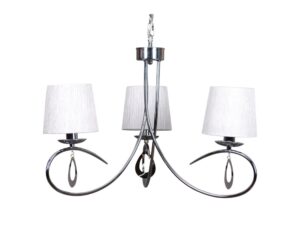 Miniaturka 3 - Lampa wisząca Koravo z trzema białymi abażurami i chromowanymi ramionami