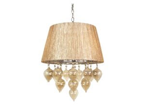 Miniaturka 2 - Lampa wisząca Korelo z szarobeżowym abażurem i szklanymi zawieszkami