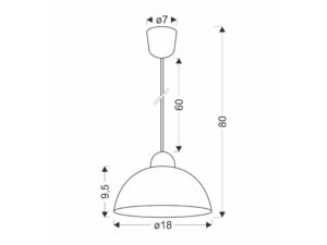 Miniaturka 1 - Lampa wisząca Korena na rysunku wymiarowym z kloszem o średnicy 18 cm