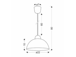 Miniaturka 1 - Rysunek wymiarowy lampy wiszącej Korena o średnicy klosza 22 cm