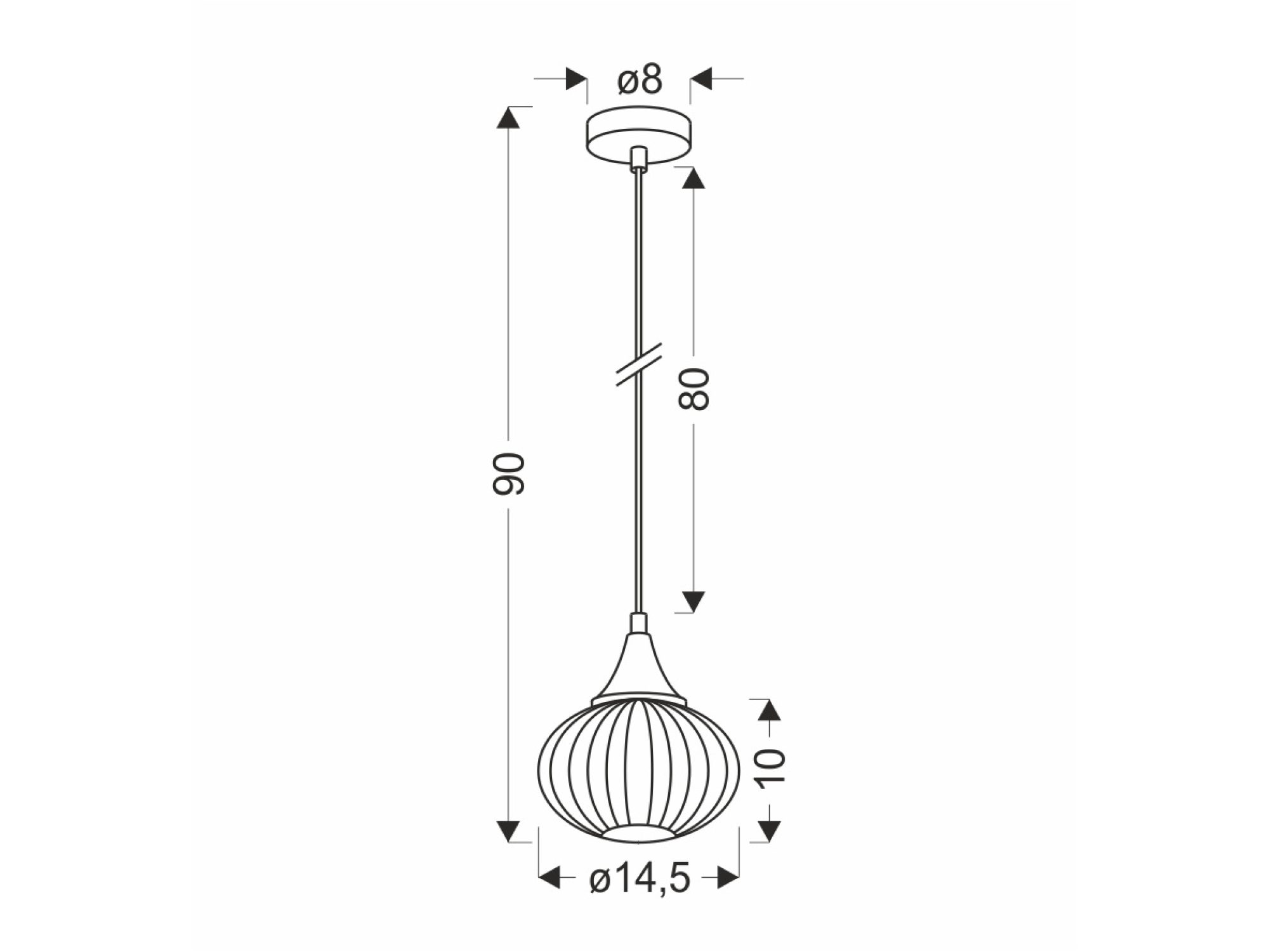 Rysunek wymiarowy lampy Koriso z kloszem 14,5 cm